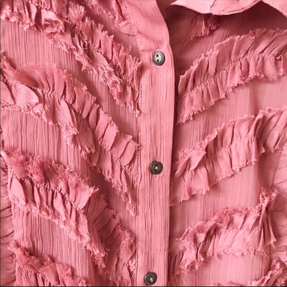 FREE PEOPLE Sheer Raspberry Ruffle Tuxedo Blouse - Picture 7 of 9